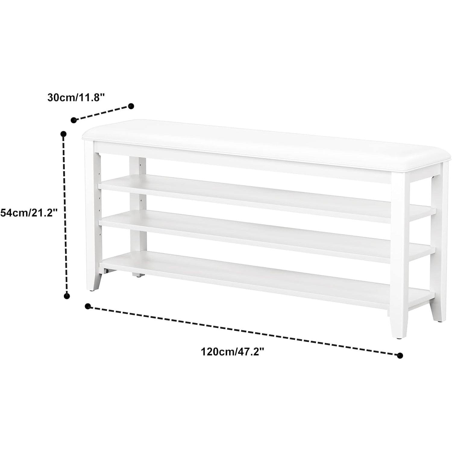 TAITIY 47.2-Inch White Leather Cushion Shoe Storage Bench