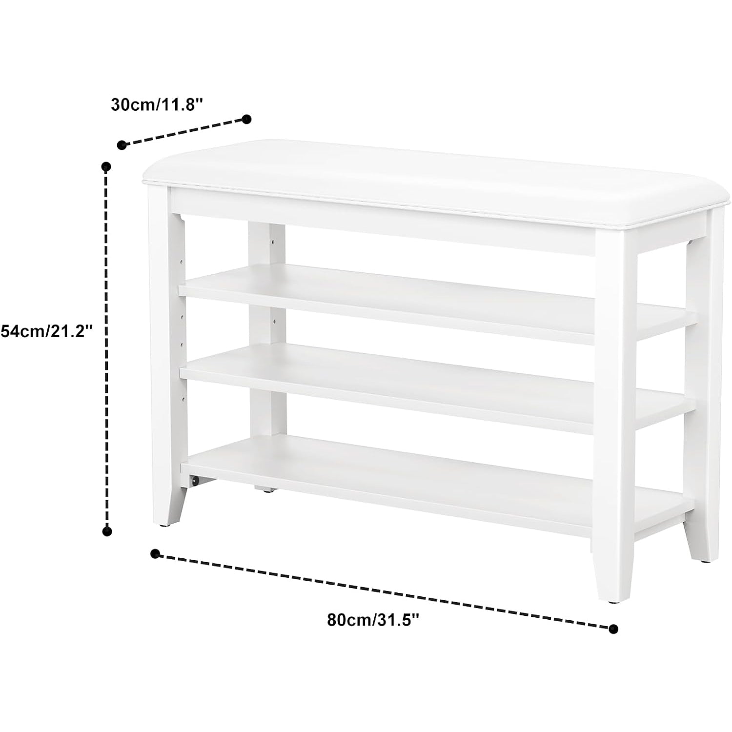 TAITIY 31.5-Inch White Leather Cushion Shoe Storage Bench