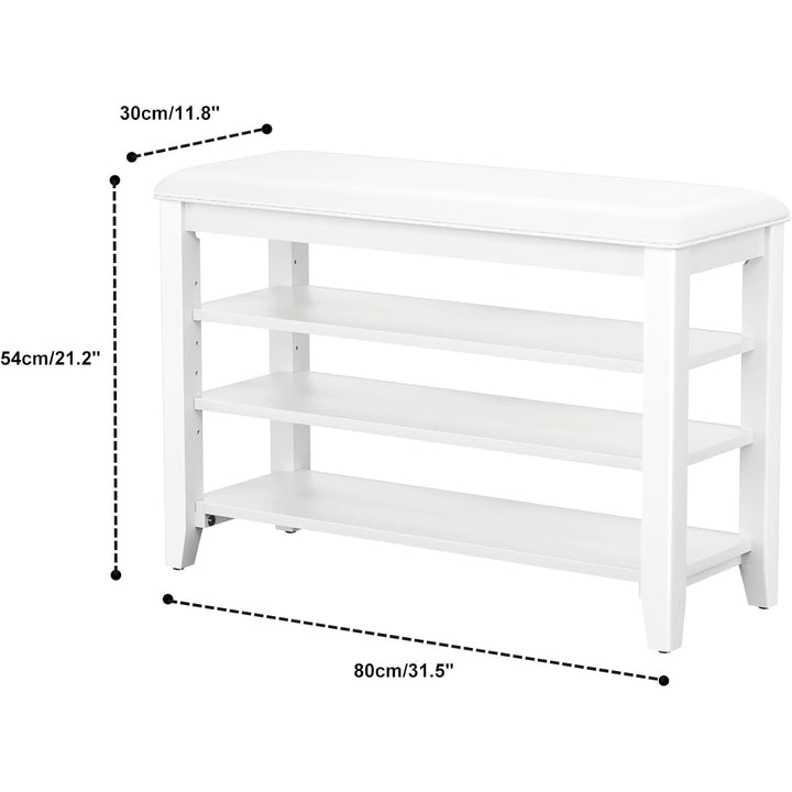 TAITIY 31.5-Inch White Leather Cushion Shoe Storage Bench