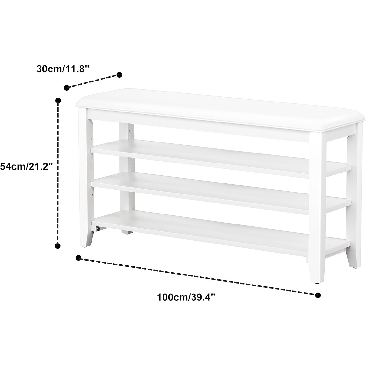 TAITIY 39.4-Inch White Leather Cushion Shoe Storage Bench