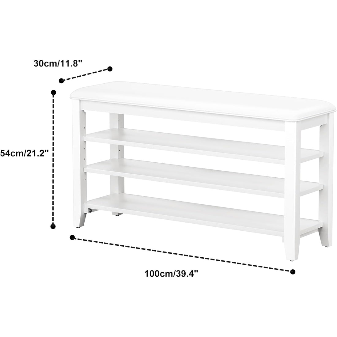 TAITIY 39.4-Inch White Leather Cushion Shoe Storage Bench