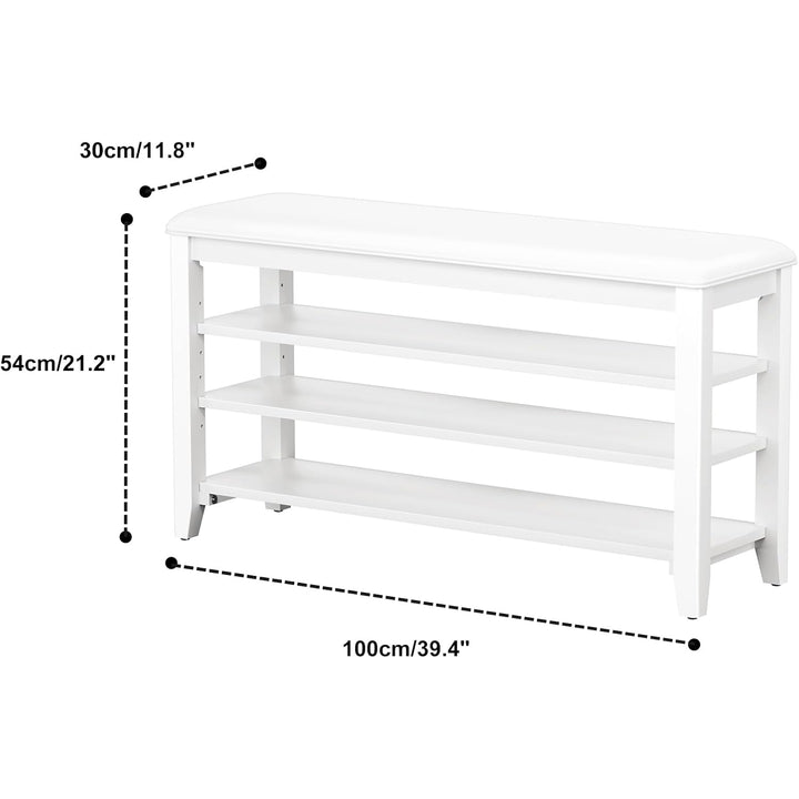 TAITIY 39.4-Inch White Leather Cushion Shoe Storage Bench