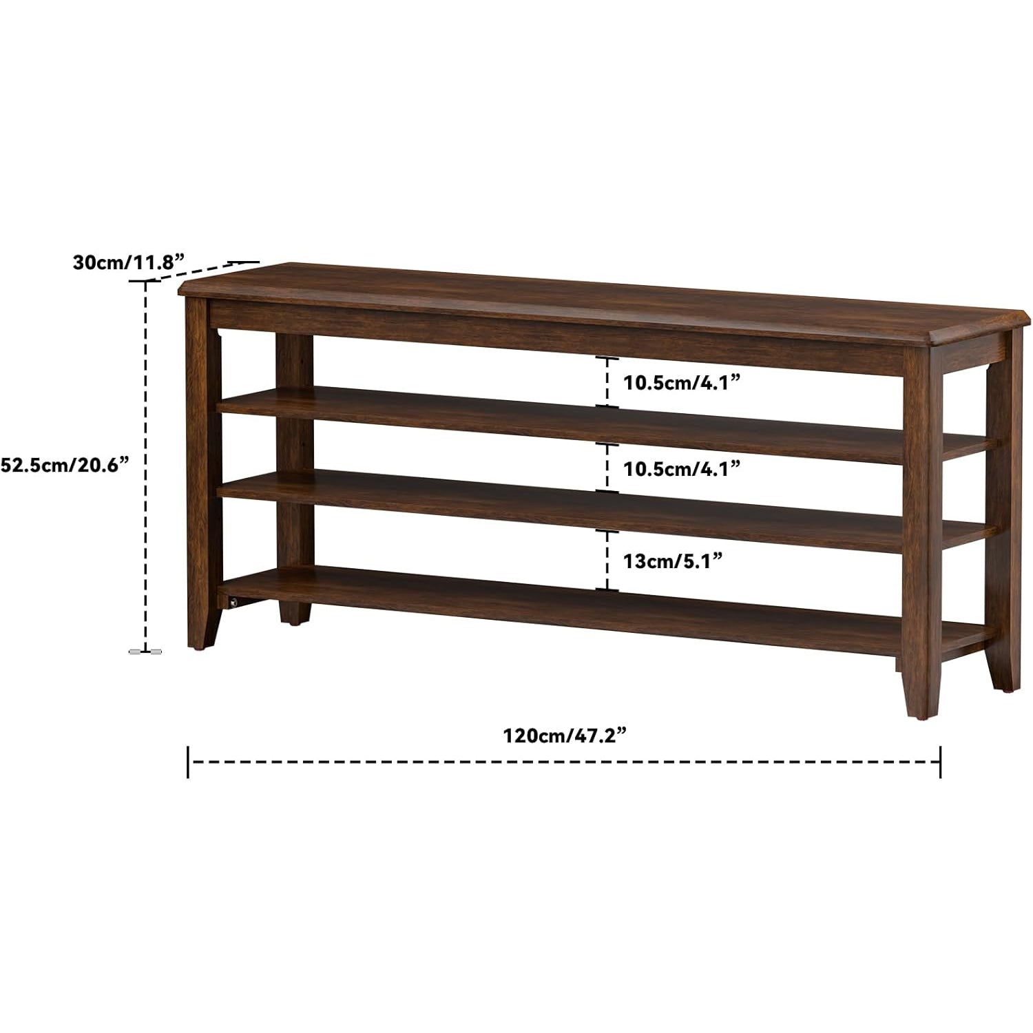 TAITIY 47.2-Inch Walnut Wood Shoe Storage Bench