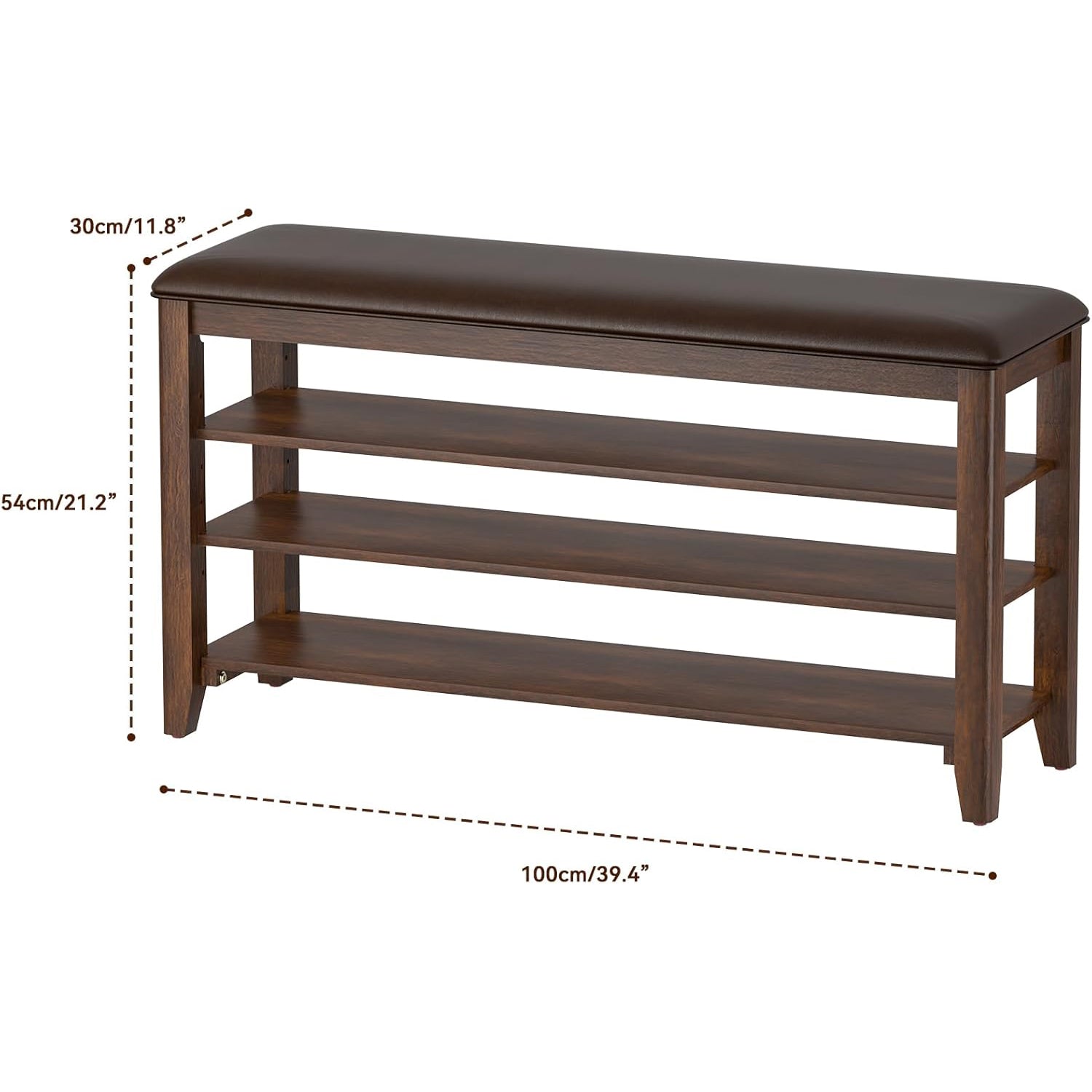 TAITIY 39.4-Inch Walnut Shoe Bench with Leather Cushion