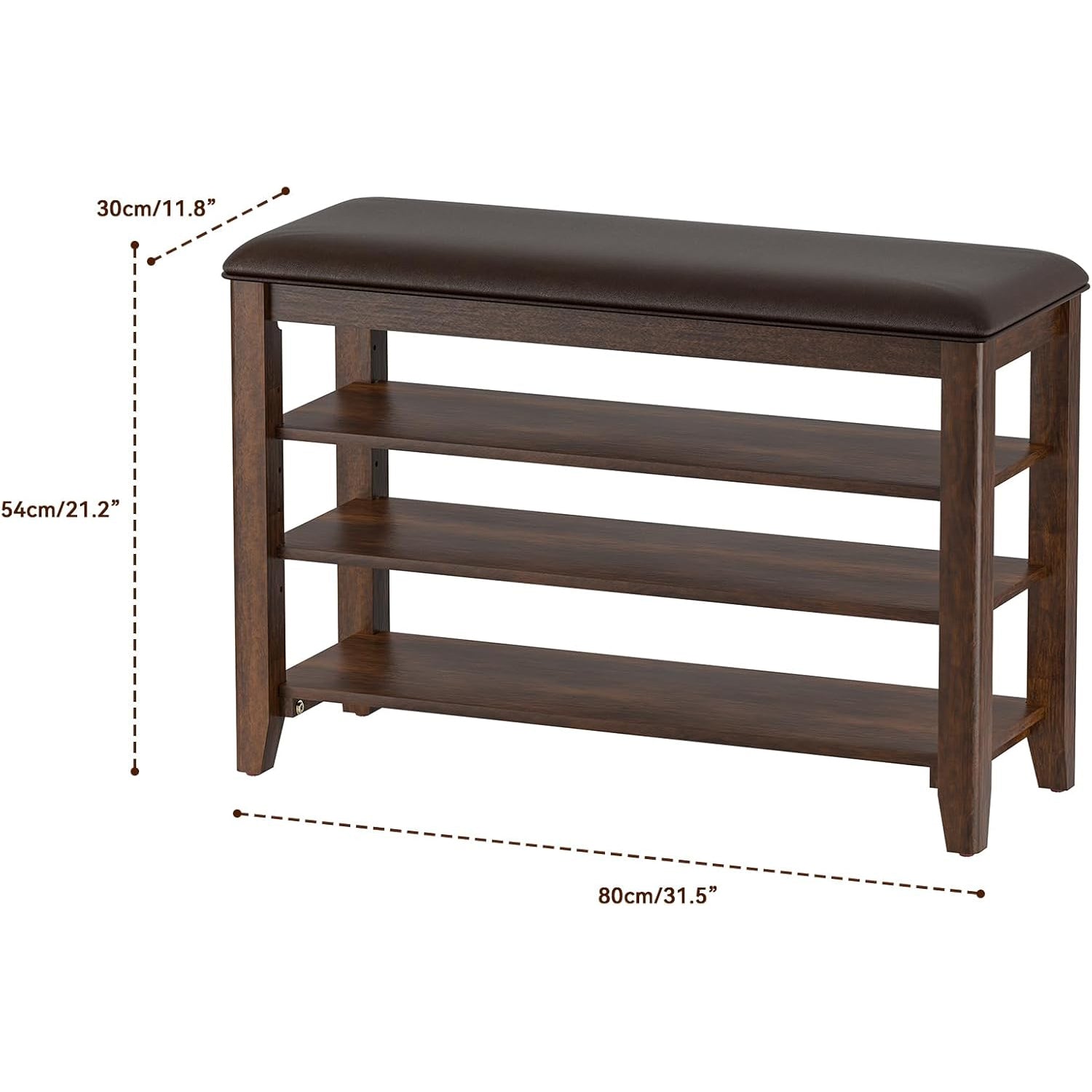 TAITIY 31.5-Inch Walnut Shoe Bench with Leather Cushion