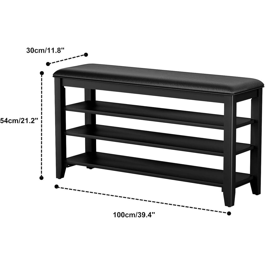 TAITIY 39.4-Inch Black Leather Cushion Shoe Storage Bench
