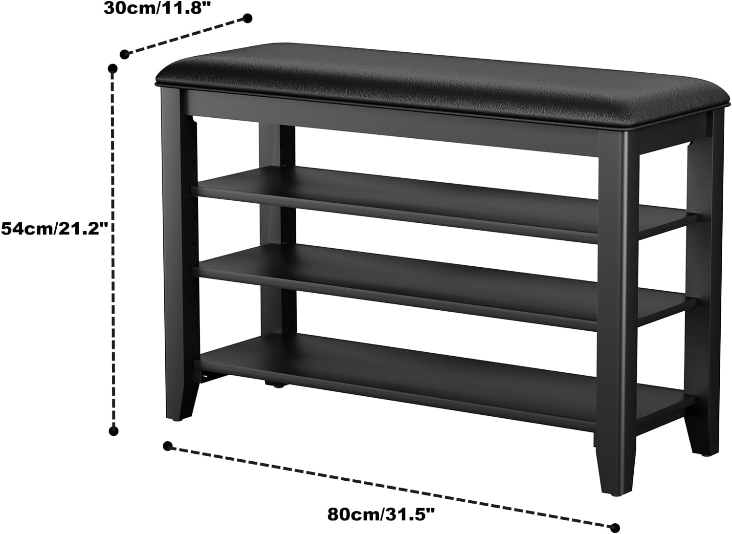 TAITIY 31.5-Inch Black Leather Cushion Shoe Storage Bench