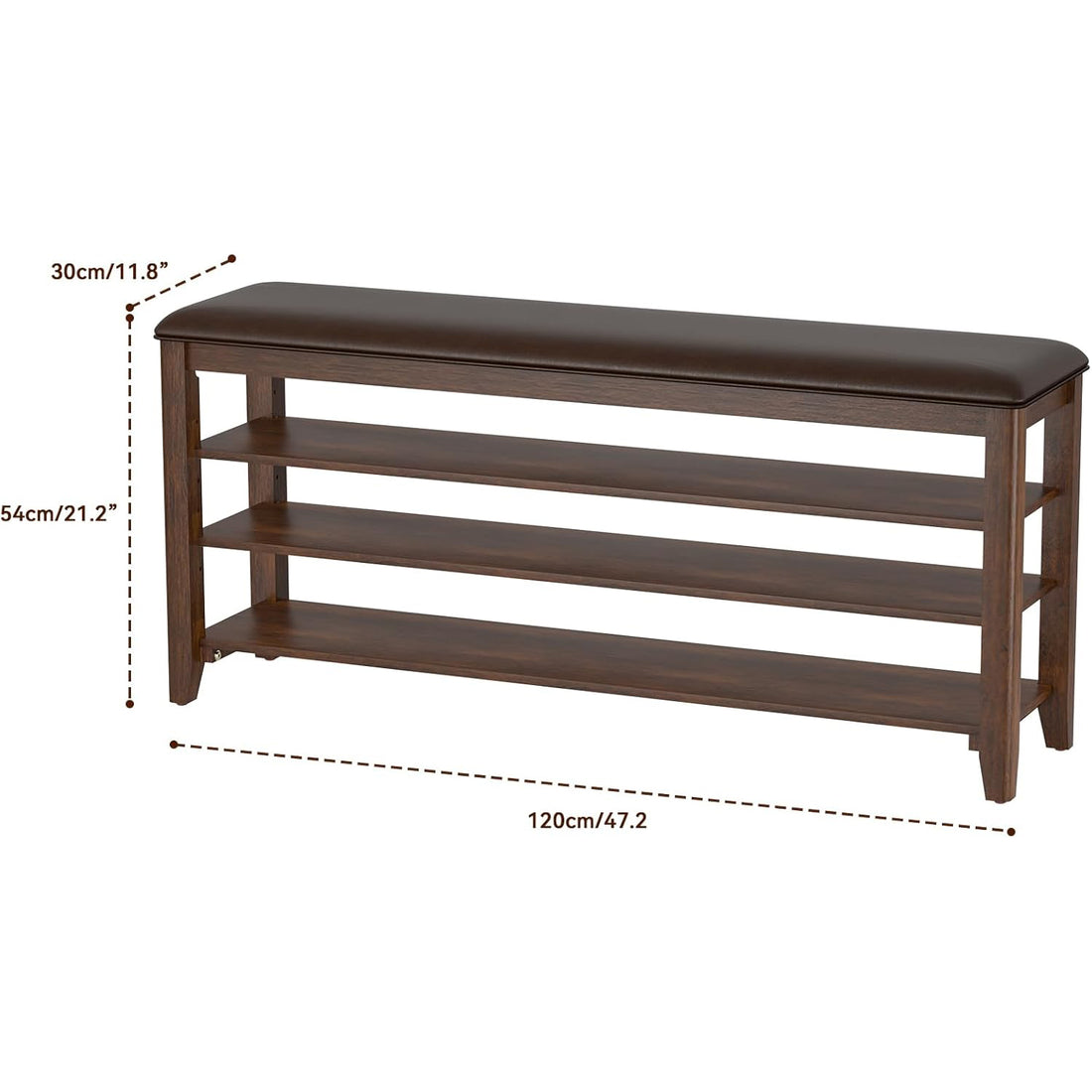 TAITIY 47.2-Inch Walnut Shoe Bench with Leather Cushion