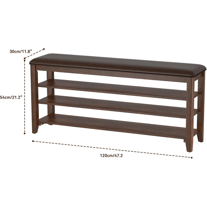 TAITIY 47.2-Inch Walnut Shoe Bench with Leather Cushion