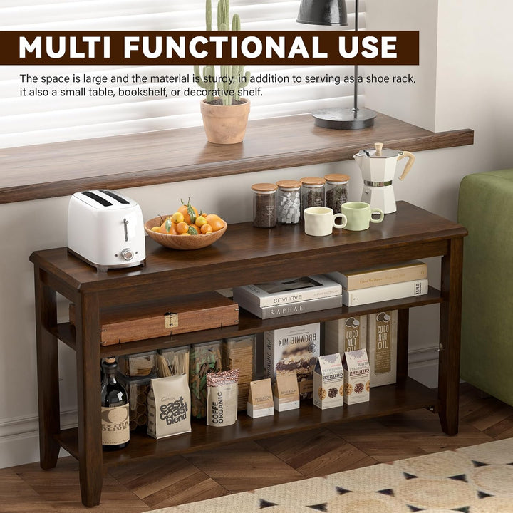 TAITIY 47.2-Inch Walnut Wood Shoe Storage Bench