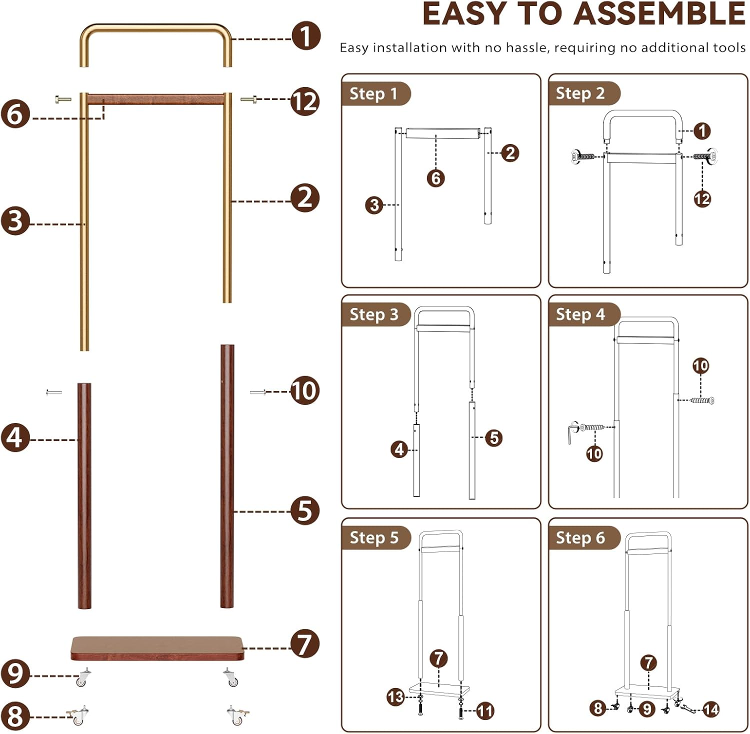 TAITIY Metal & Solid Wood Clothes Rack with Wheels, Wide 18.9" Wide, Walnut Accent