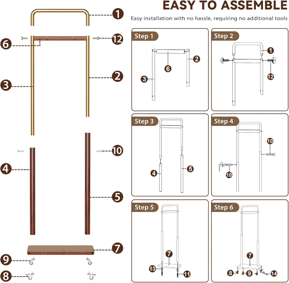TAITIY Metal & Solid Wood Clothes Rack with Wheels, Wide 18.9" Wide, Walnut Accent